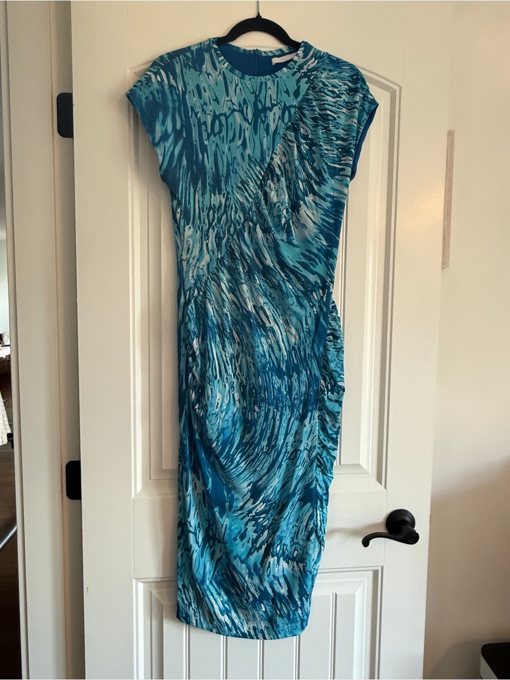 Blue Marble-Print Cap Sleeve Dress